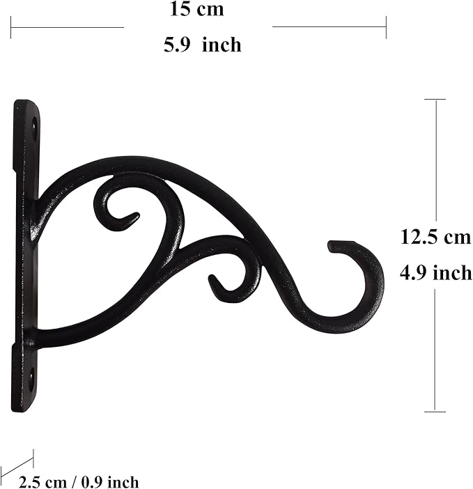 Black Metal Outdoor Hanging Brackets, 5.9 Inch, Heavy Duty, Modern Rustic Style, Wall Mount, 1 Count