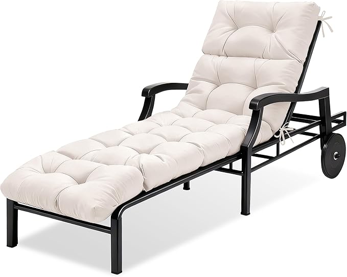 MTMR Chaise Lounge Cushion Outdoor, Non-Slip Chair Cushion for Patio Furniture, Waterproof Outdoor Replacement Seat Pad for Pool Lawn Wicker Couch Bench Loveseat, Long Thick Lounge Cushion, Beige