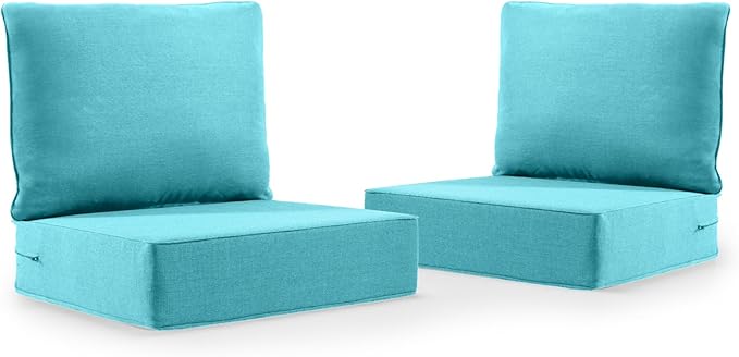 6" Thick Outdoor Cushion, 24*24*6" Patio Furniture Cushions with Waterproof Patio Furniture Cushions with Removable Cover, 28D High Density Patio Cushion for Outdoor Furniture, Light Blue-2pcs