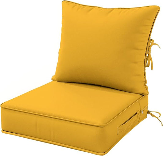 Outdoor Patio Chair Cushions Set 22 L X 22 W X 4 H Waterproof & Fade Resistant Deep Seat and Back Cushions with Removable Covers Outdoor Seat Cushion Set for Chairs and Sofas