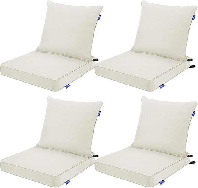 Deep Seat Cushions, Outdoor Cushions, Patio Furniture Cushions, Deep Seat & Back Cushion Patio Cushions for Backyard Couch Sofa Fade Resistant (22x24x4 inches 4 Sets, Solid Beige)