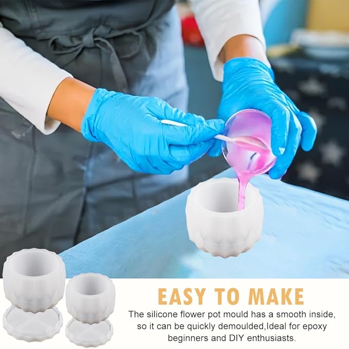 2-Pack Silicone Planter Mold - Easy Demold Sturdy Silicone w/Bottom Bracket (Stable+Drain) for DIY Succulent Pots, Storage Containers, Candle Holders
