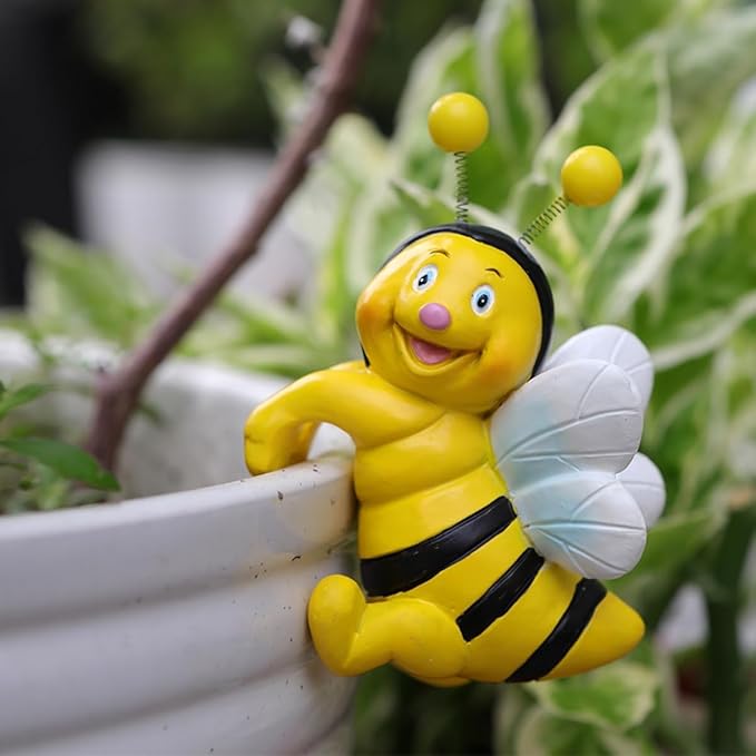 Set of 2 Bee Figure Plant Pot Hanger, Turtle Flower Pot Hugger, Resin Bees Statue, Funny Pot Huggers for Planters, Cute Climbing Bee Flower Pot Hugger, Garden Fence Balcony Patio Yard