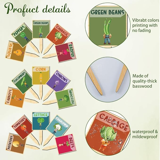 arricraft 15 Pcs Wooden Plant Tags, Vegetable Anthropomorphic Pattern Plant Tags Colorful T-Shaped Plant Markers Bulk for Indoor Outdoor Lab Garden Nursery Potted Plant Markers
