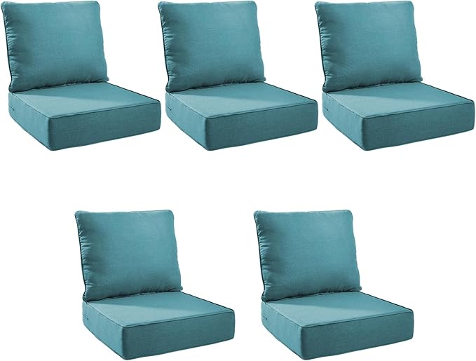 Outdoor Cushion Set for Furniture Patio Furniture, UV Resistant, Water Resistant - 6 Inch Thick Foam Garden Cushions– 24x24 Inch Patio Seat Covers for Chair/Sofa/Couch | Peacock Green | 5-Pack |