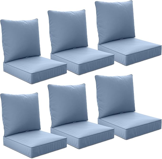 24" x 24" x 6" Outdoor Deep Seat Cushions Set - 6 Set Waterproof & Fade Resistant Patio Furniture Replacement Cushions, Non-Slip Outdoor Cushions Fit Loveseats, Couches, Chairs, Sofas