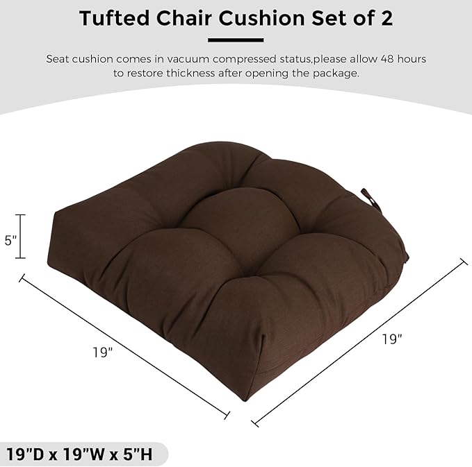 FUNHOME Outdoor Chair Cushions 19 x19 Inch,Water Resistant Tufted Seat Cushions 19",Reversible,Weather Resistant,Rounded Back Wicker Chair Cushion for Patio Garden Furniture(Chocolate Brown)