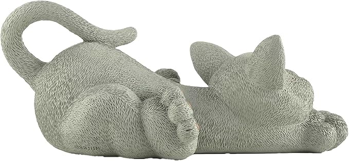 JFSM INC. 12" Whimsical Lounging Grey Cat Garden Statue - Indoor Outdoor Relaxed Zen Cat Sculpture - Garden Decorations for Patio Yard Lawn Porch