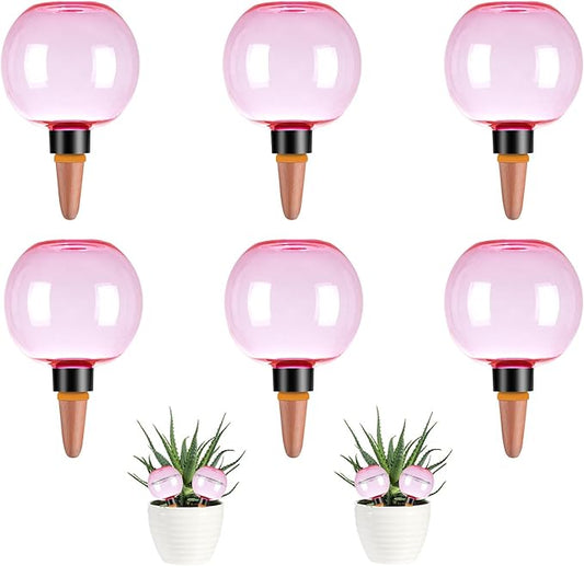 6 Pack Self Watering Globes 17oz Large Plant Watering Globes Top Fill, Self Water Planter Insert Indoor/Outdoor Plastic Water Bulbs Slow Release Terracotta for Plants, Pink