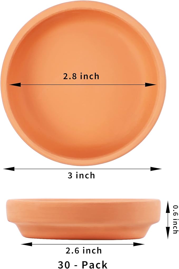 Yishang 30pcs Terra Cotta Saucer, 3-inch Small Mini Clay Pots Tray, Suitable for 3inch, 2.5inch, 2inch Succulents Nursery Pots