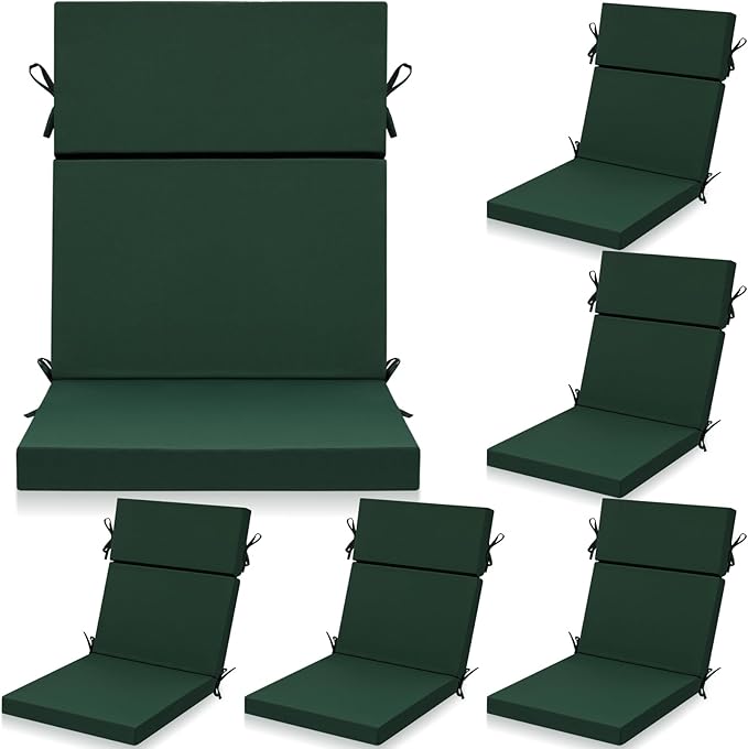 6 Pack Outdoor High Back Chair Cushion, 44 x 20 inches Patio Chair Cushions Waterproof Rocking Cushions Indoor Furniture Seat Pad, Weather Resistant (Solid,Dark Green)