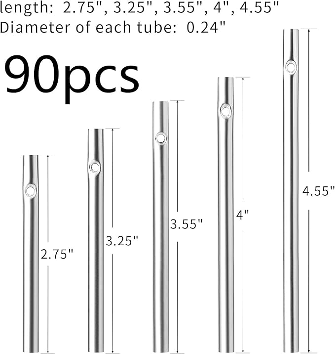 90pcs Wind Chime Tubes for Home Garden Outdoor Hanging Decorations, Tone Empty Tubes with Wind Chime line 150 Yards(5 Different Length)