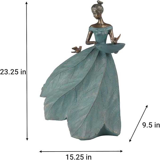 DiliComing Large Garden Fairy Statue Bird Feeder & Bird Bath - 23-Inch Resin Outdoor Yard Decor Angel Statue, Decorative Girl Sculpture for Garden, Lawn, Patio