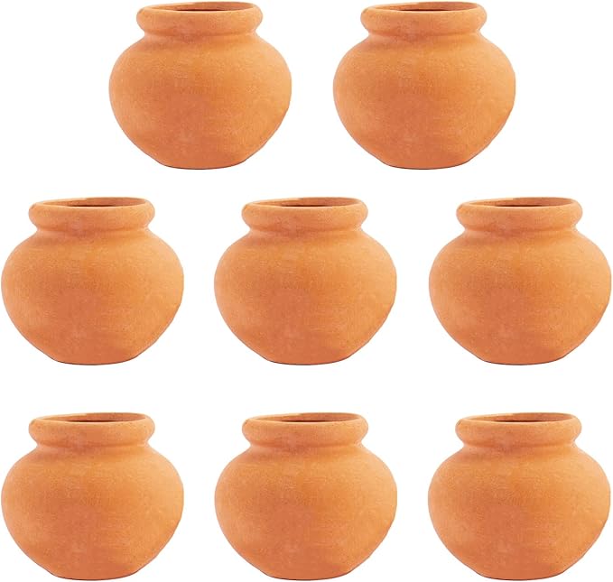 Hiawbon Miniature Tiny Clay Pots Pottery Planter Mini Flower Terra Cotta Pots for DIY Garden Plants and Office/Desktop/Windowsill Decoration,8 Pcs