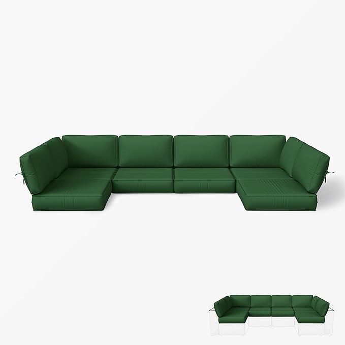 Outdoor Replacement Cushions for Patio Furniture, 5" Foam High-Density, 14-Piece Water-Resistant Outdoor Cushion for 6-Seat Sectional Patio Conversation Sets, Liner&Cover