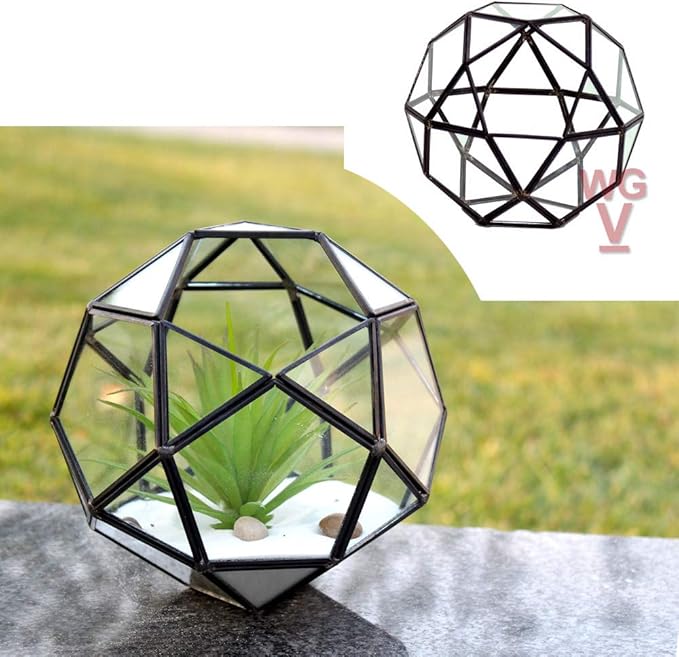 WGV Geometric Planter Terrarium, Width 7" Height 6.7" Clear Glass Black Frame DIY Succulent air Plant Miniature Fairy Garden Windowsill Tabletop Decor, Globe Ball 1 Piece