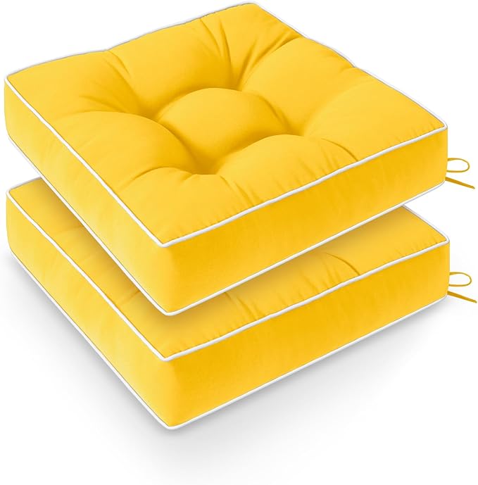 Wellsin Outdoor Chair Cushions Set of 2, Patio Cushions for Outdoor Furniture, Tufted Waterproof Outdoor Chair Pads, 19 x 19 Inch, Yellow