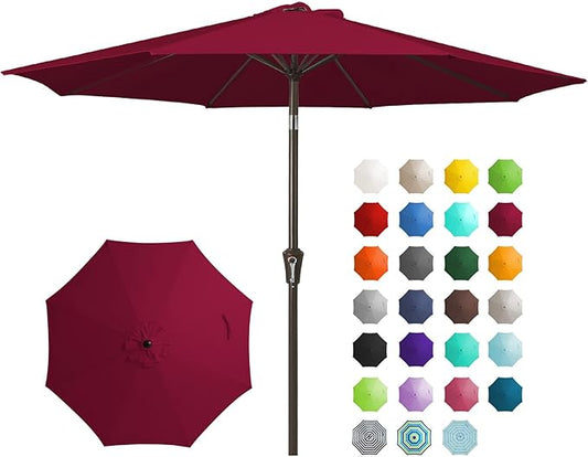 JEAREY 9FT Outdoor Patio Umbrella Outdoor Table Umbrella with Push Button Tilt and Crank, Market Umbrella 8 Sturdy Ribs UV Protection Waterproof for Garden, Deck, Backyard, Pool (Brick Red)