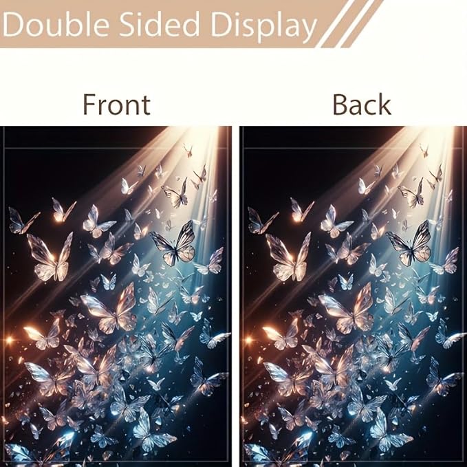 Crystal Butterfly Garden Flag 12x18 Inch Double Sided Outdoor Yard Banner Shimmer Light Art Butterfly Design for Spring Summer Patio Lawn Porch Seasonal Decoration