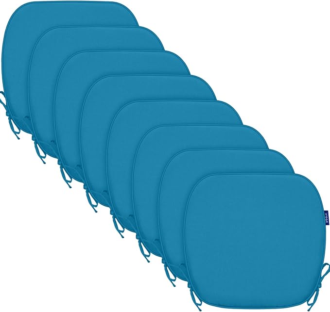SleepMan Outdoor 17"x16" Chair Cushions with Ties Set of 8, Water Resistant All Weather U-Shape Seat Pads for Patio Garden Furniture Indoor Fade Resistant Patio Cushions (Indigo Blue)