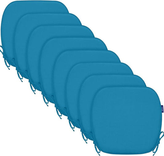 SleepMan Outdoor 17"x16" Chair Cushions with Ties Set of 8, Water Resistant All Weather U-Shape Seat Pads for Patio Garden Furniture Indoor Fade Resistant Patio Cushions (Indigo Blue)