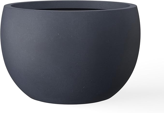 Kante 11.8" Dia Round Concrete Planter, Outdoor/Indoor Large Bowl Plant Pots with Drainage Hole and Rubber Plug for Garden Patio Balcony Home, Charcoal