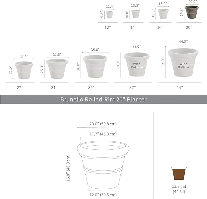 Crescent Garden Brunello Planter, Classic Rolled-Rim Plant Pot, Indoor/Outdoor Weather-Safe Pot, Plastic, 20-Inch (Terracotta-Color)