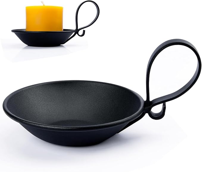Matte Black Iron Pillar Candle Holder, with Handle, Simple Industrial Style ，Table Centerpiece Decoration.