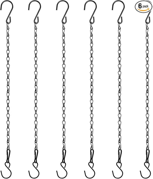 6-Pack Chain for Hanging Plants, 40cm(16 Inch) Adjustable Hanging Chain with Hooks for Bird Feeder/Planter/Lantern/Wind Chime, Iron Basket Extender Hanger [Black]