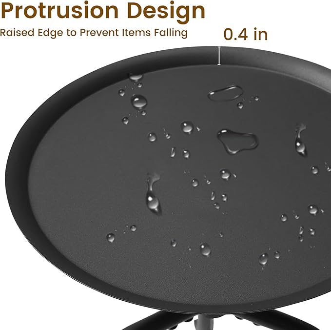 Plant Stand Indoor Outdoor, 11'' Round Black Mid Century Single Plant Table, 3-Leg Small Metal Plant Holders Flower Pot Stand, Modern Round Small Side End Table with Raised Design