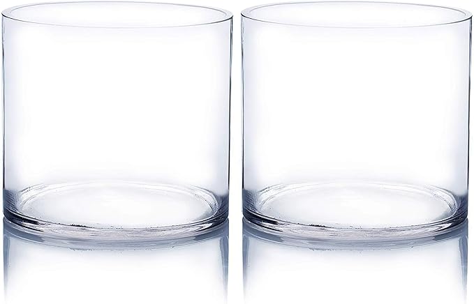 WGV Cylinder Vase, Width 6", Height 6", Clear Glass Container Terrarium Candle Holder for Wedding Centerpiece, Party Event, Home Office Decor, 1 Piece (Pack of 2)