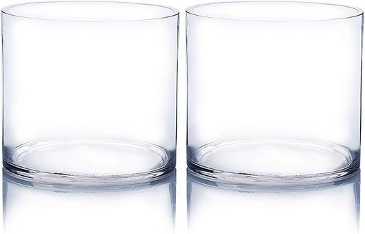 WGV Cylinder Vase, Width 6", Height 6", Clear Glass Container Terrarium Candle Holder for Wedding Centerpiece, Party Event, Home Office Decor, 1 Piece (Pack of 2)