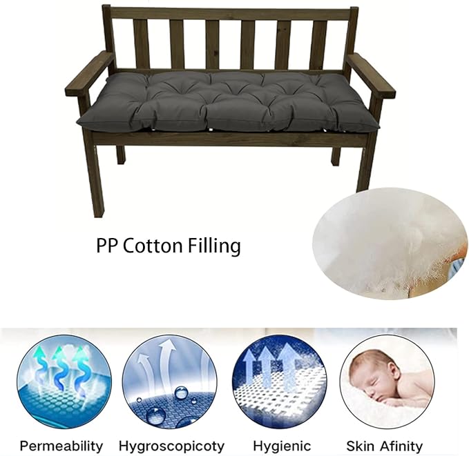Water-Proof Bench Cushions Outdoor, Non-Slip Tufted Graden Bench Cushion 47 * 20 inches for Shoe Storage, Swing,Water Resistent Pads Replacement for Outdoor Furniture, Black