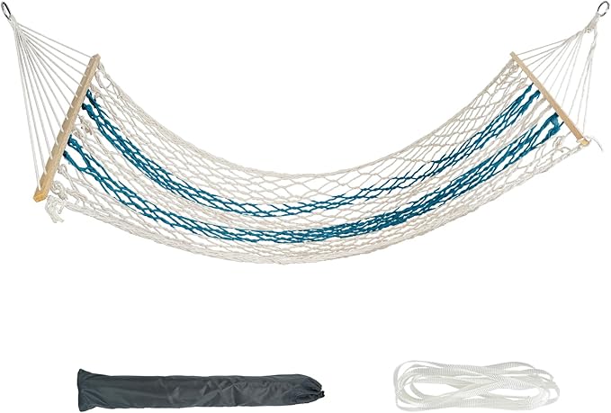 Hammocks Double Rope Hammock,Portable HandwovenTraditional Cotton Rope1 Person Hammock,with Spreader Bar,for Suitable for Patio, Beach, Garden (White)