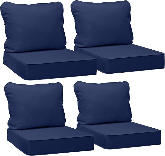 AAAAAcessories Outdoor Seat Cushions for Chairs, Fade-Resistant, Waterproof Patio Furniture Replacement Cushions, 22" x 24" x 5" + 22" x 19", Set of 4, Navy Blue