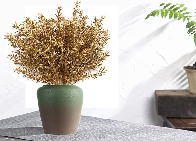 CATTREE Artificial Plants for Christmas, Plastic Grass Faux Shrubs Fake Leaves Simulation Sharp Bushes Home Indoor Outdoor Garden Wedding Festival Decoration Hall Table Planter Filler – Gold 2 Pack