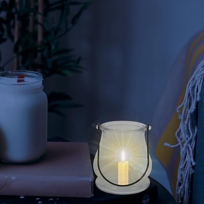 STOBAZA Glass Candlestick Lamp Stand with Handle Hanging Tea Light Candle Holder and Hydroponic Planter for Home Decor Indoor Outdoor Use Party and Wedding 3.86X3.35X3.35 Inches