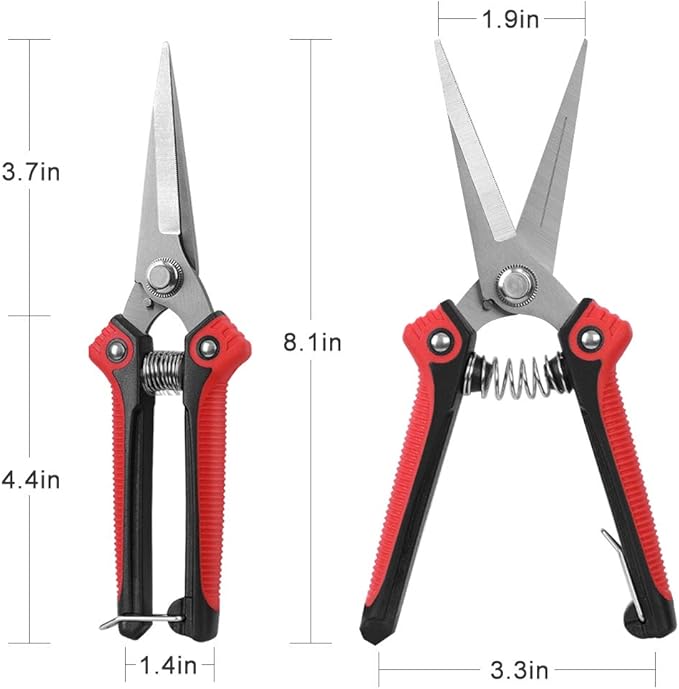 WYF Pruning Scissors, Professional Garden Shears - Straight Stainless Steel Blades - Sharp Gardening Hand Pruner for Garden Harvesting Fruits, Vegetables, Trimming Flowers and Plants, 8.1IN(Red)