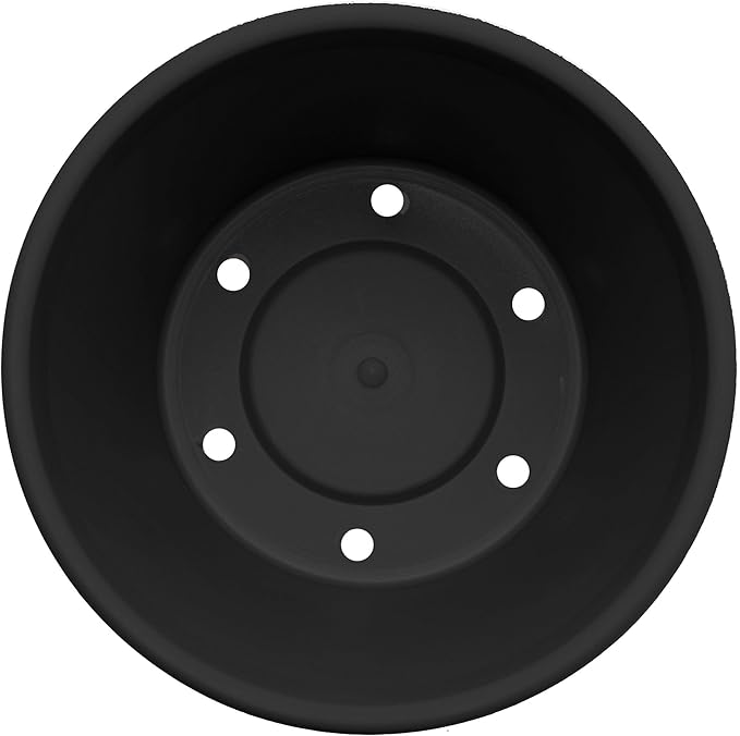 Bloem Terra 12" Diameter Round Black Resin Planter Pot with Drainage Holes for Indoor and Outdoor Gardening