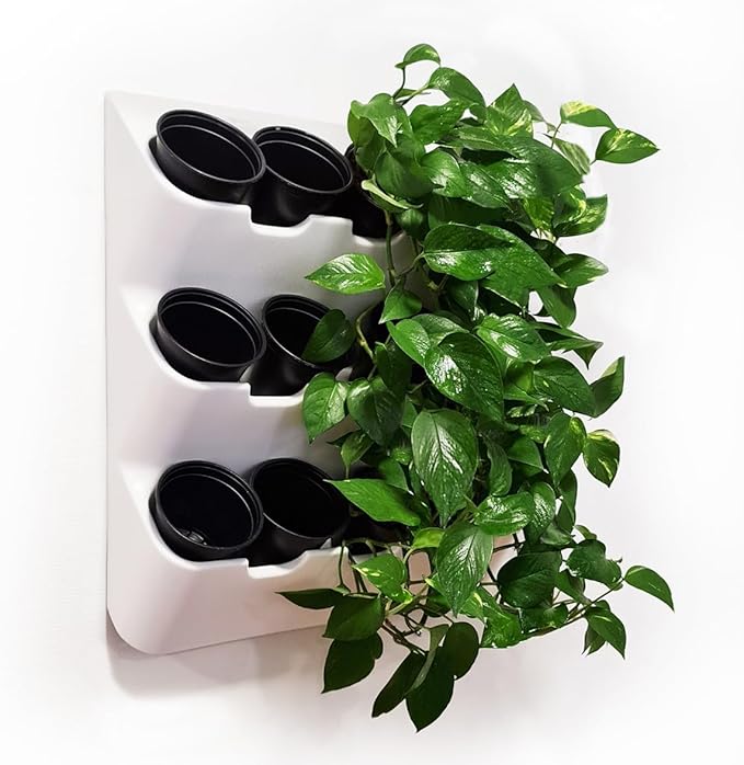 BOXSAND-12 Vertical Wall Planter (24"x26", White with Black Pots) – Living Wall for 12 Plants, Indoor/Outdoor Vertical Garden System, Easy 2-Screw Install