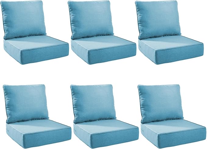 Outdoor Cushion Set for Furniture Patio Furniture, UV Resistant, Water Resistant - 6 Inch Thick Foam Garden Cushions– 22x24 Inch Patio Seat Covers for Chair/Sofa/Couch | Light Blue | 6-Pack |