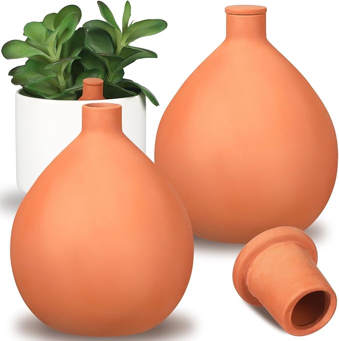 2 Pcs Watering Pots Large Terracotta Watering Pots with Lid 102 oz Terra Cotta Self Watering Pots Water Dripper Automatic Plant Irrigation Devices System for Indoor Outdoor Plants