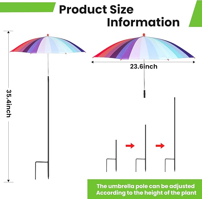 2 Pack 23.6" Upgraded Plant Umbrellas for Outdoor Plants，35.4" Higher Sun Shade for Plants, Potted Plant, Garden Beds, Provide Shade to ‌Defend Plants From Blazing Sun