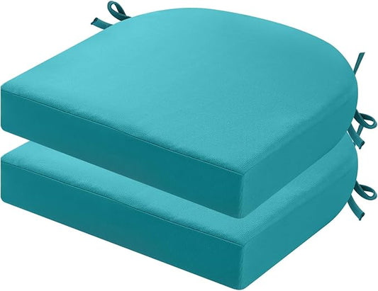 idee-home Outdoor Chair Cushions Set of 2, Thick 19" x 19" x 3" Outdoor Seat Cushions Patio Furniture Waterproof with Ties, Dining Pads