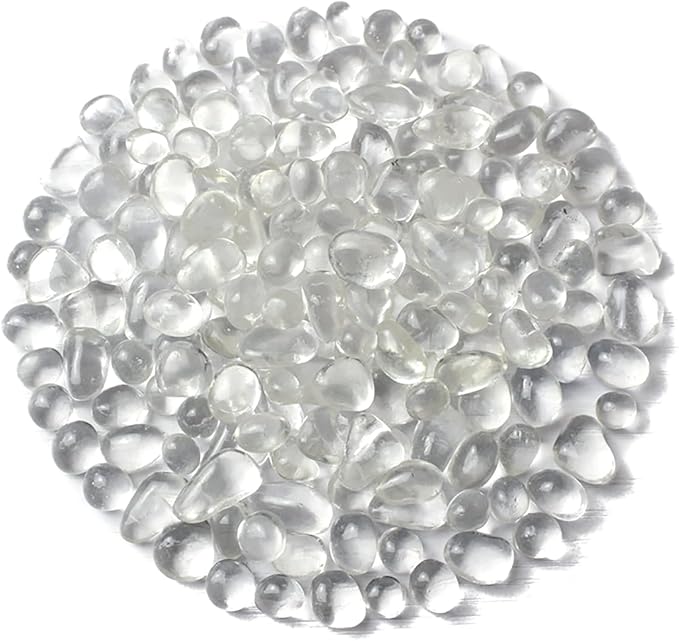 1 Lb (460 g) Clear Sea Glass Stones Irregular Rainbow Glass Pebble Decorative Rock Glaze Quartz Tumbled Gemstone Chips for Aquarium Decoration/Vase Filler/Jewelry Making/Handwork Craft