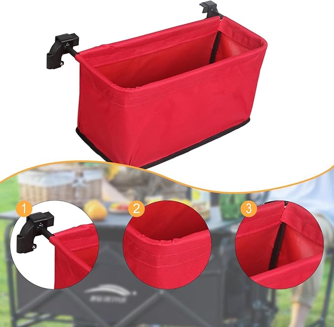 Wagon Cart Tail Bag Waterproof Removable Utility Attachment Easy Attach Wagon Basket for Garden Beach, Red