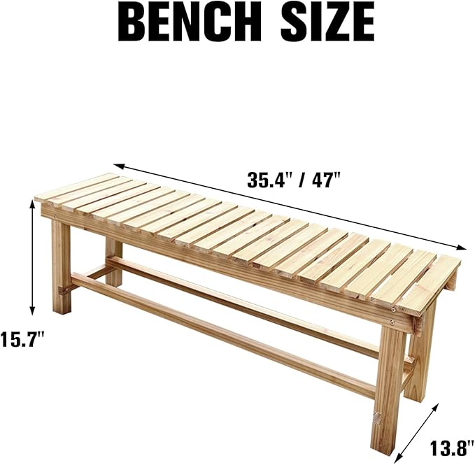 47.2'' Outdoor Garden Benches Weatherproof Patio Bench Two-Person Seat Backless Bench Wood Bench with Slatted High Temperature Bench for Front Porch Backyard (Upgraded to Prevent Fading)