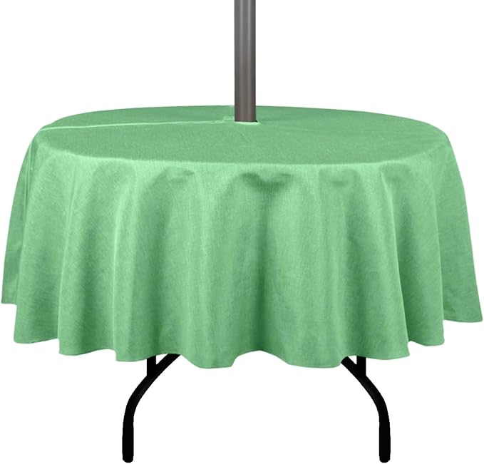 Outdoor Tablecloth Wrinkle-Free Stain Resistant Waterproof Polyester Fabric Table Cover with Zipper Umbrella Hole for Picnic/Party/Dinner/Patio Garden(70inch Round,Zippered,Kelly Green)