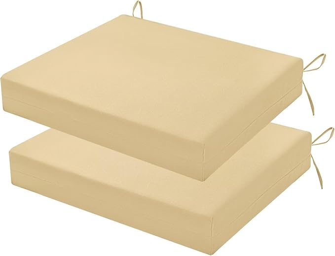 Outdoor Chair Cushions Set of 2, 18.5 x 16 Inch Patio Chair Cushions, Water Resistant, Non-Slip Ties (Khaki)