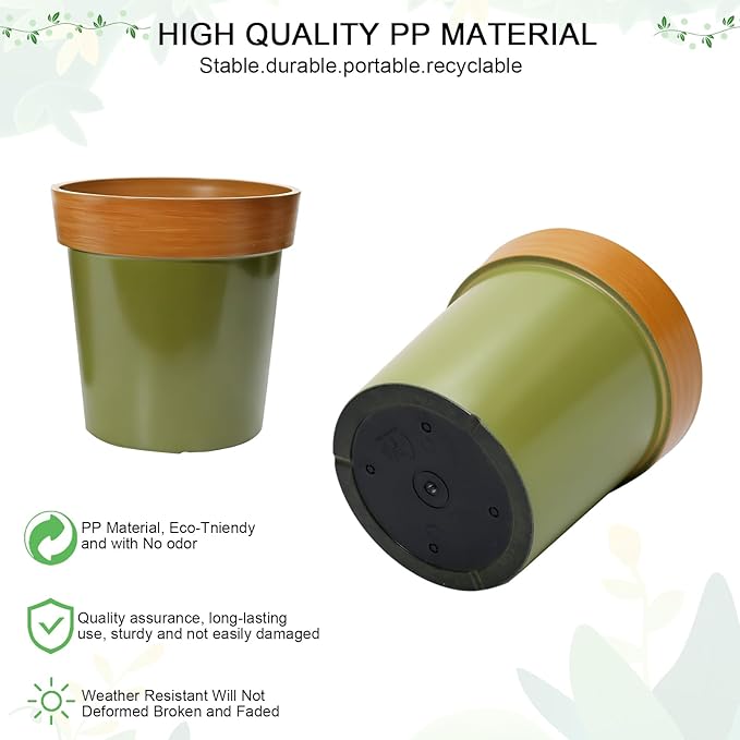 3 Pack Plant Pots, 13/11/9 Inch Large Planter, Durable Lightweight Green Flower Pot Garden Containers for Indoor & Outdoor Use, UV Resistant